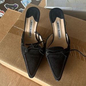 Manolo Blahnik Black Suede Slide on Heels